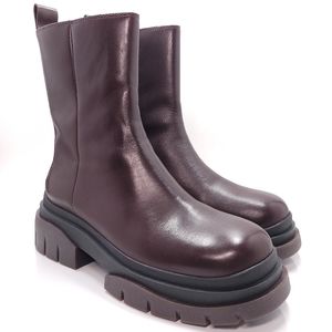 Ash Sting Platform Bootie Dark Bordeaux Leather Lug Sole Ankle Boots Size EU 39